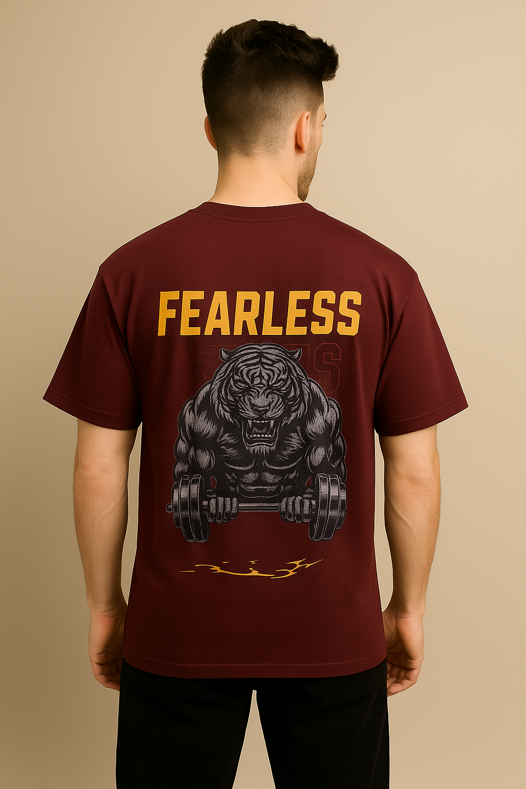 VALION Men’s Oversized Graphic T-Shirt – “No More Fear | Fearless” (Maroon)