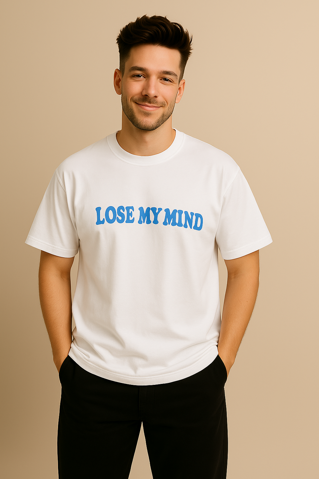 VALION Men’s Oversized Graphic T-Shirt – “LOSE MY MIND” (White)