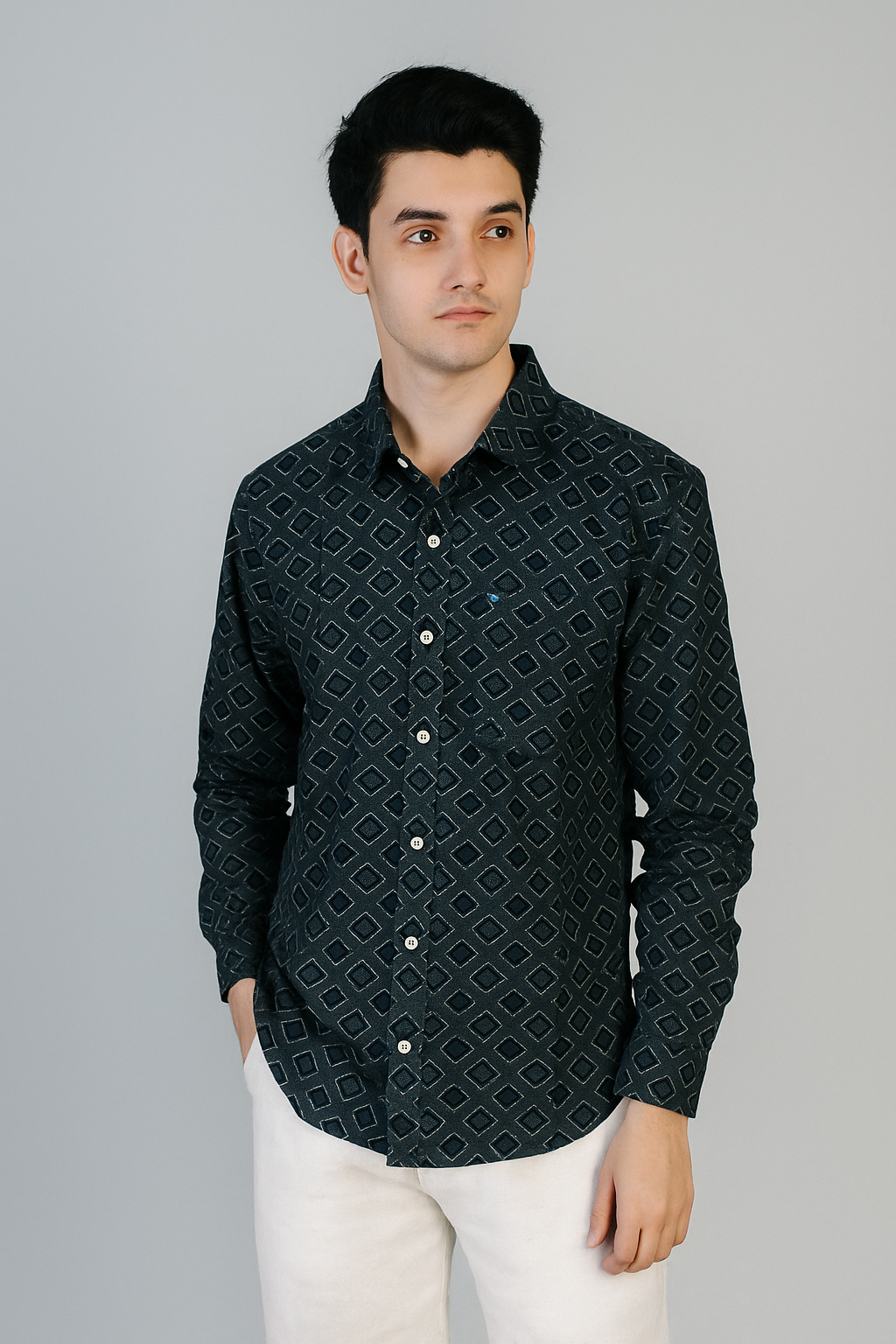 Men’s Black Geometric Printed Cotton Casual Shirt