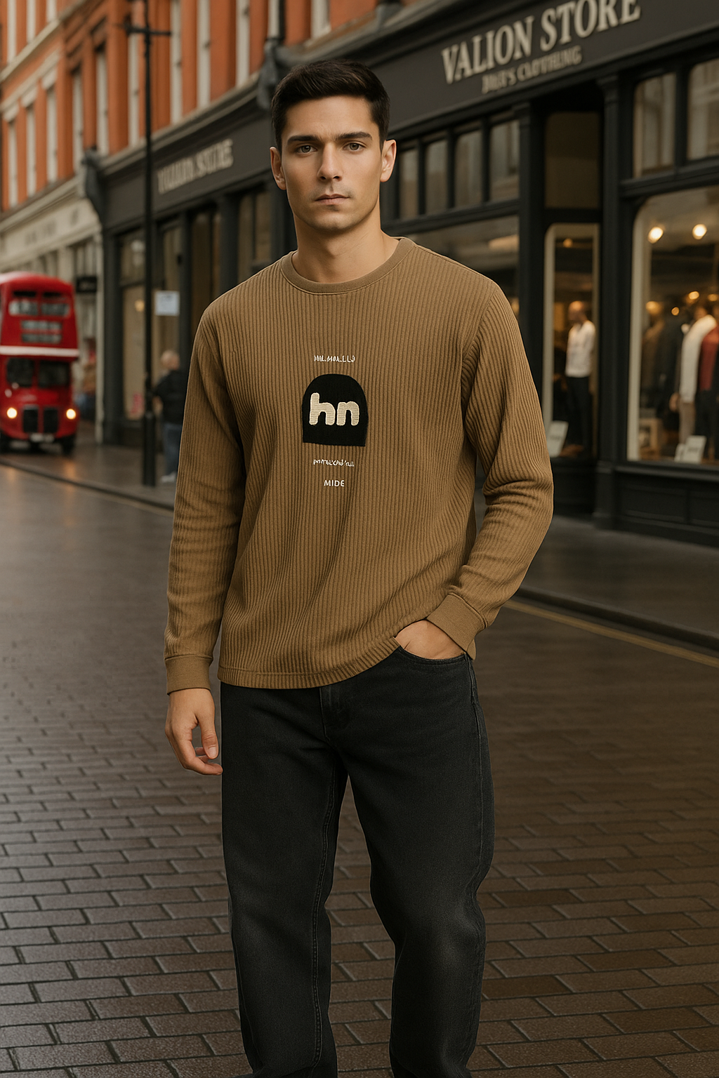 HN Caramel Brown Waffle Knit Long Sleeve T-Shirt