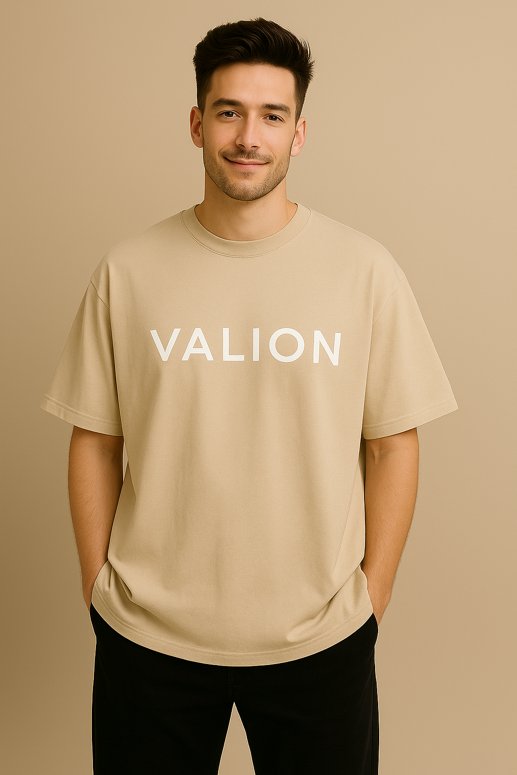 VALION Botanic Garden Oversized Beige Graphic T-Shirt