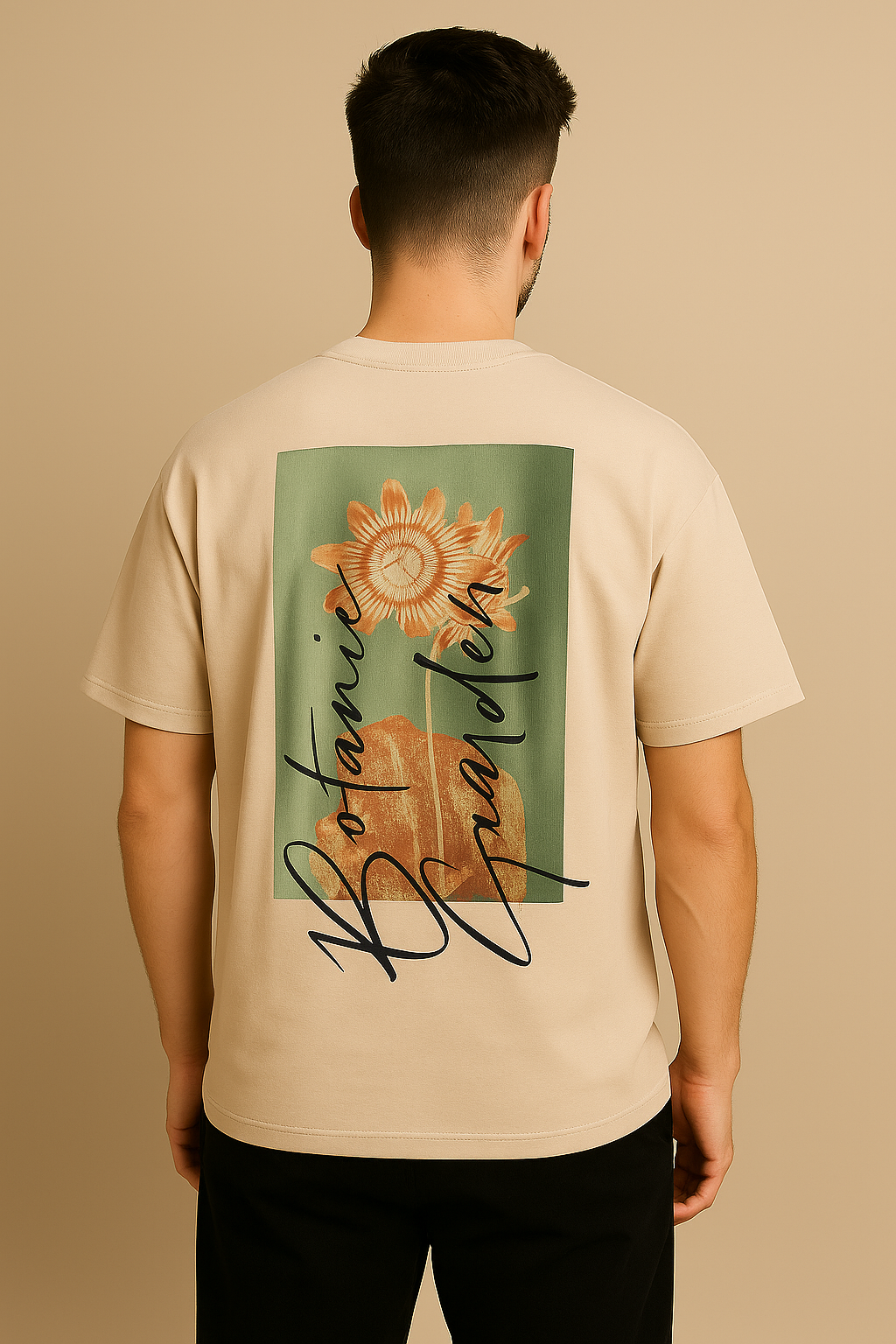 VALION Botanic Garden Oversized Beige Graphic T-Shirt