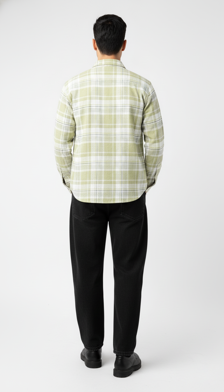 Men’s Light Green Checked Casual Flannel Shirt