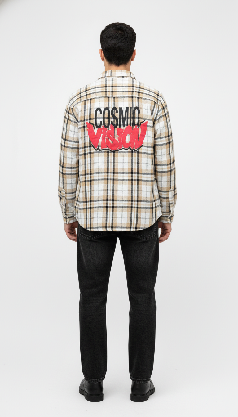 Cosmic Vision Beige Checkered Overshirt