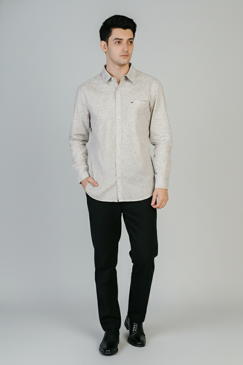 Men’s Beige Micro Print Formal Shirt