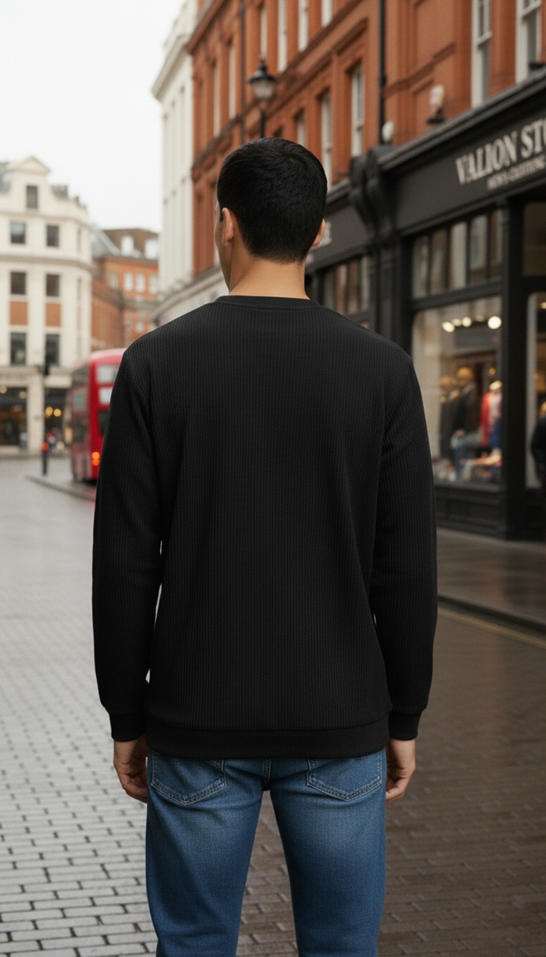 “NOV SUNDAY” Premium Black Waffle Knit Long Sleeve T-Shirt