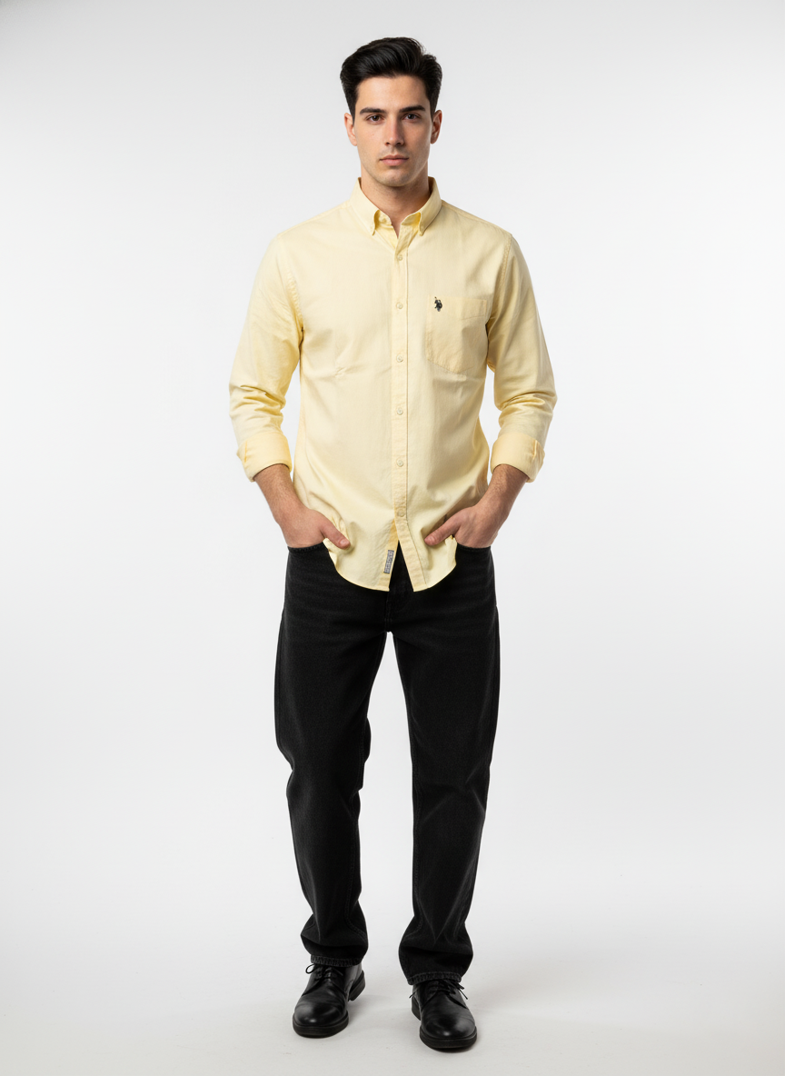 Uspolo Men’s Classic Yellow Cotton  Shirt