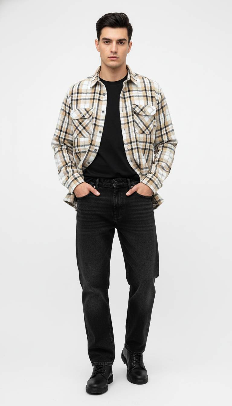 Cosmic Vision Beige Checkered Overshirt