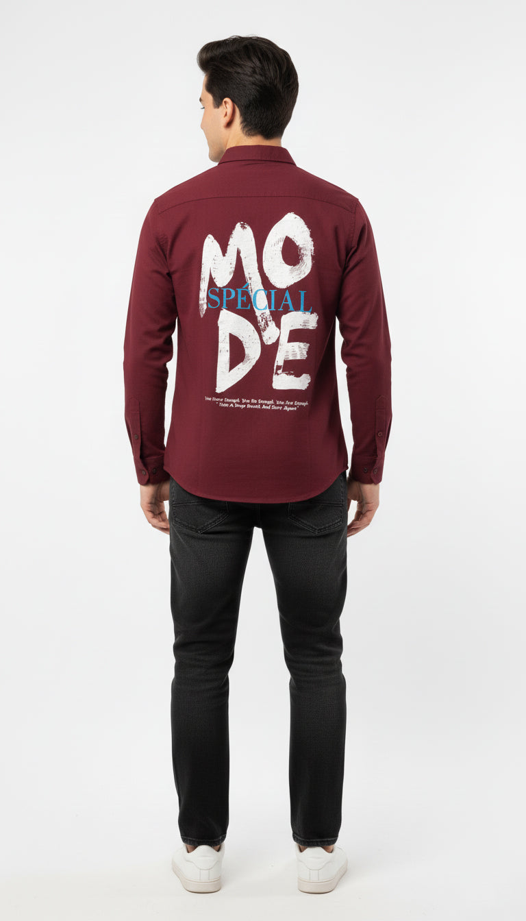 Men’s Maroon “SPECIAL MODE” Cotton Casual Shirt