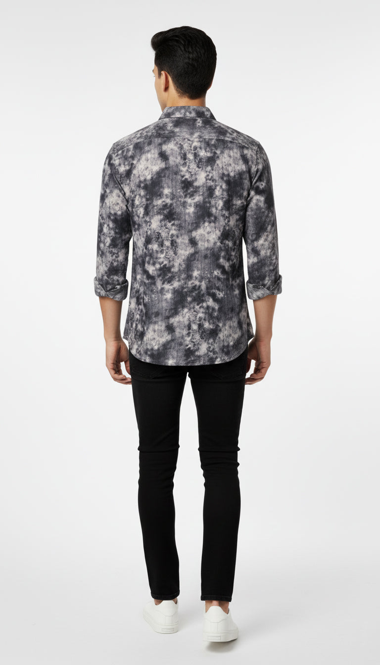 Men’s Black & Grey Acid Wash Casual Shirt