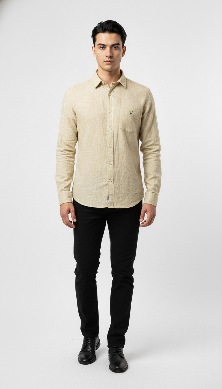 ALLEN SOLLY Beige  Cotton Casual Shirt for Men