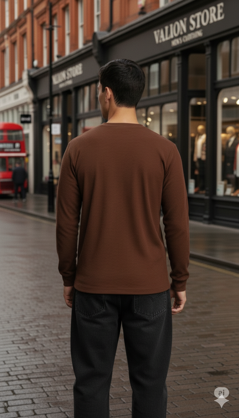 Men’s Coffee Brown Waffle Knit Full Sleeve T-Shirt