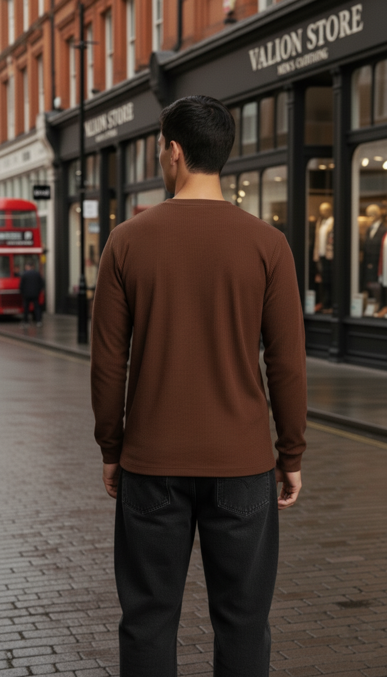 Men’s Coffee Brown Waffle Knit Full Sleeve T-Shirt