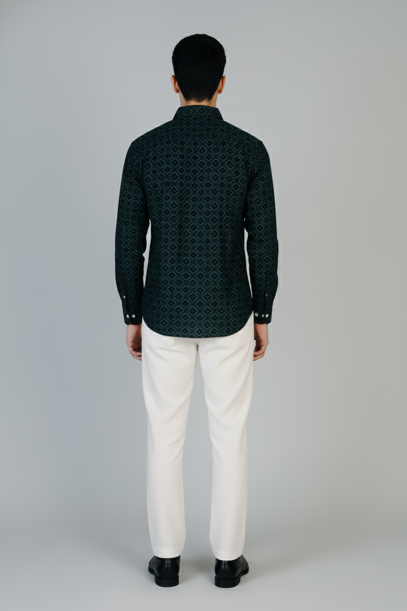 Men’s Black Geometric Printed Cotton Casual Shirt