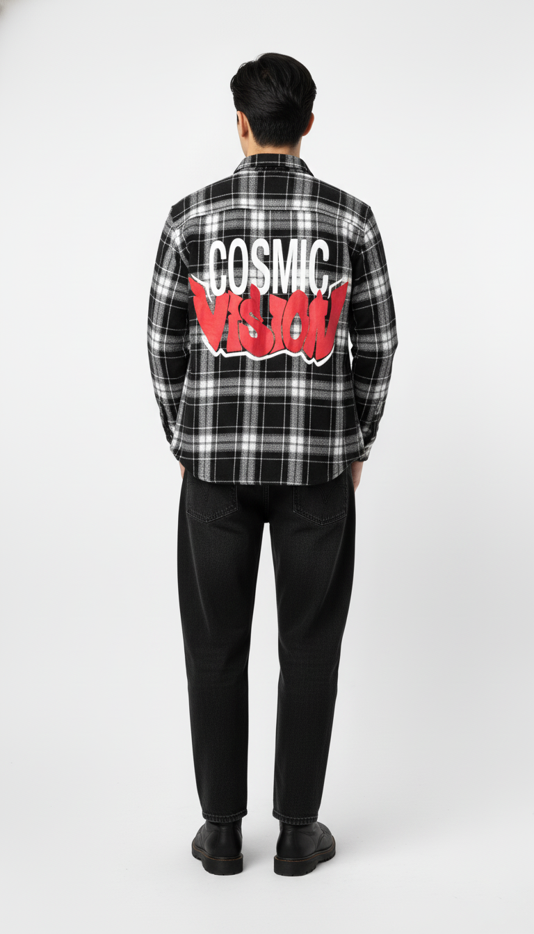 Black & White Checkered “COSMIC VISION” Flannel Shirt