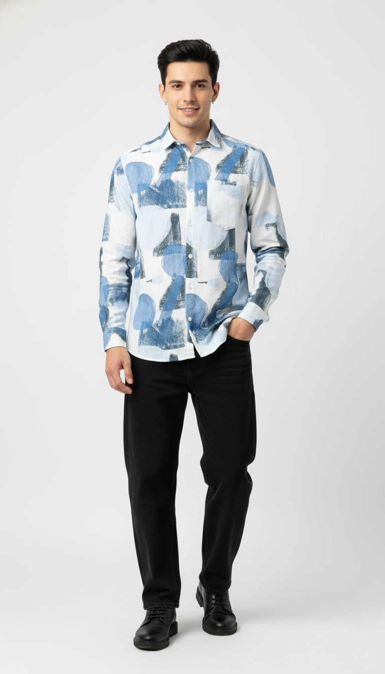 Men’s Blue Abstract Printed Casual Shirt