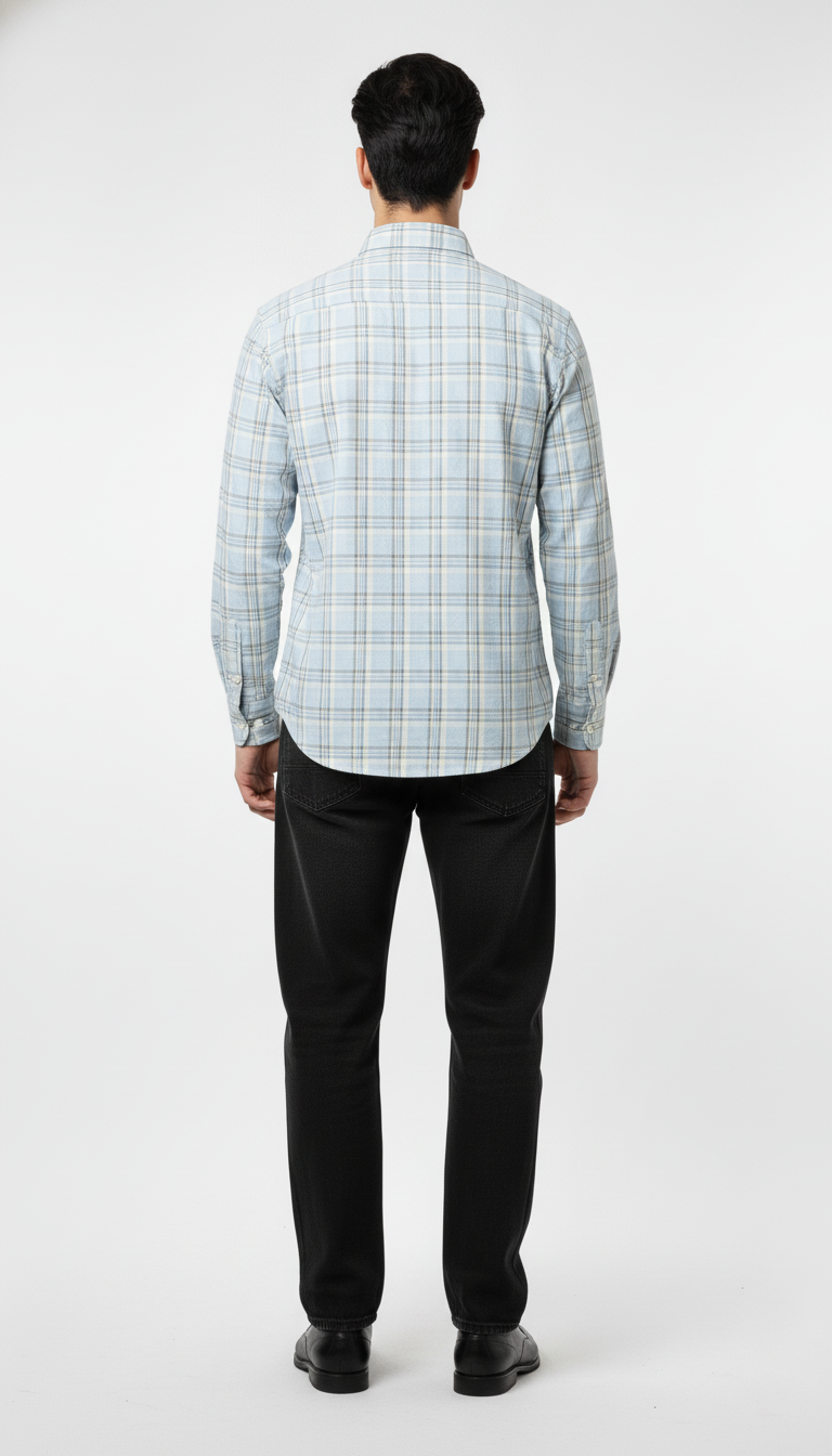 Men’s Classic Light Blue Checked Cotton Shirt