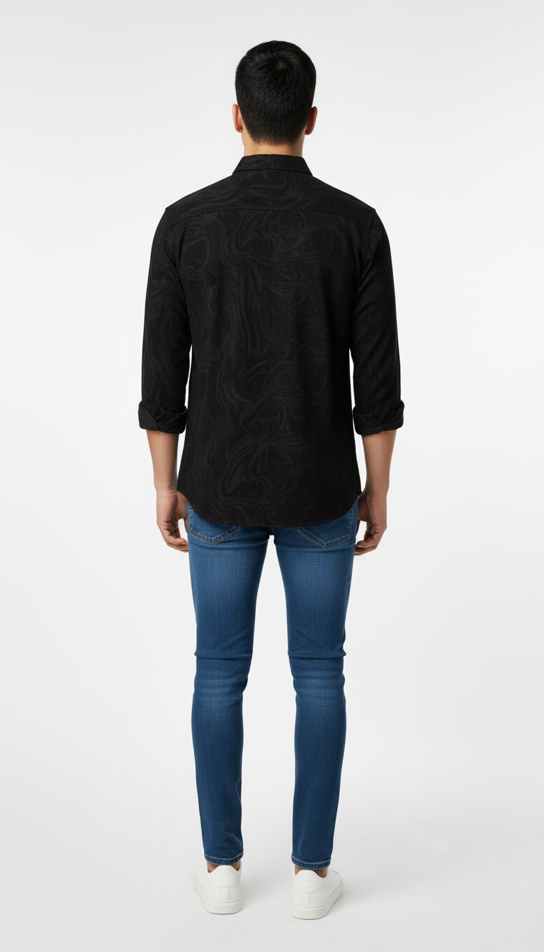 Men’s Textured Black Patterned Casual Shirt