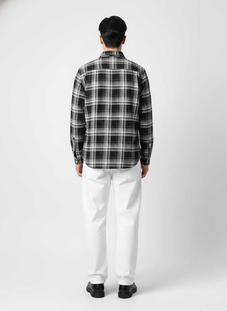 Men’s Black & White Checked Cotton Casual Shirt