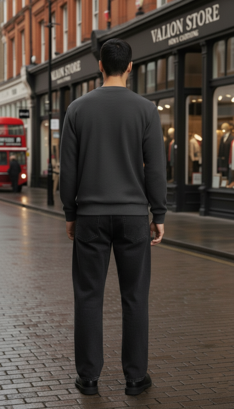 DUKEEN Premium Charcoal Waffle Knit Long Sleeve T-Shirt