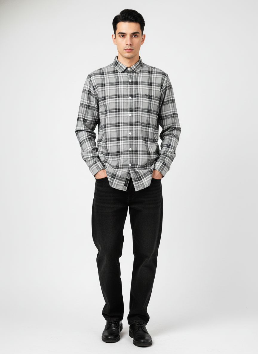Men’s Grey Checked Cotton Casual Shirt