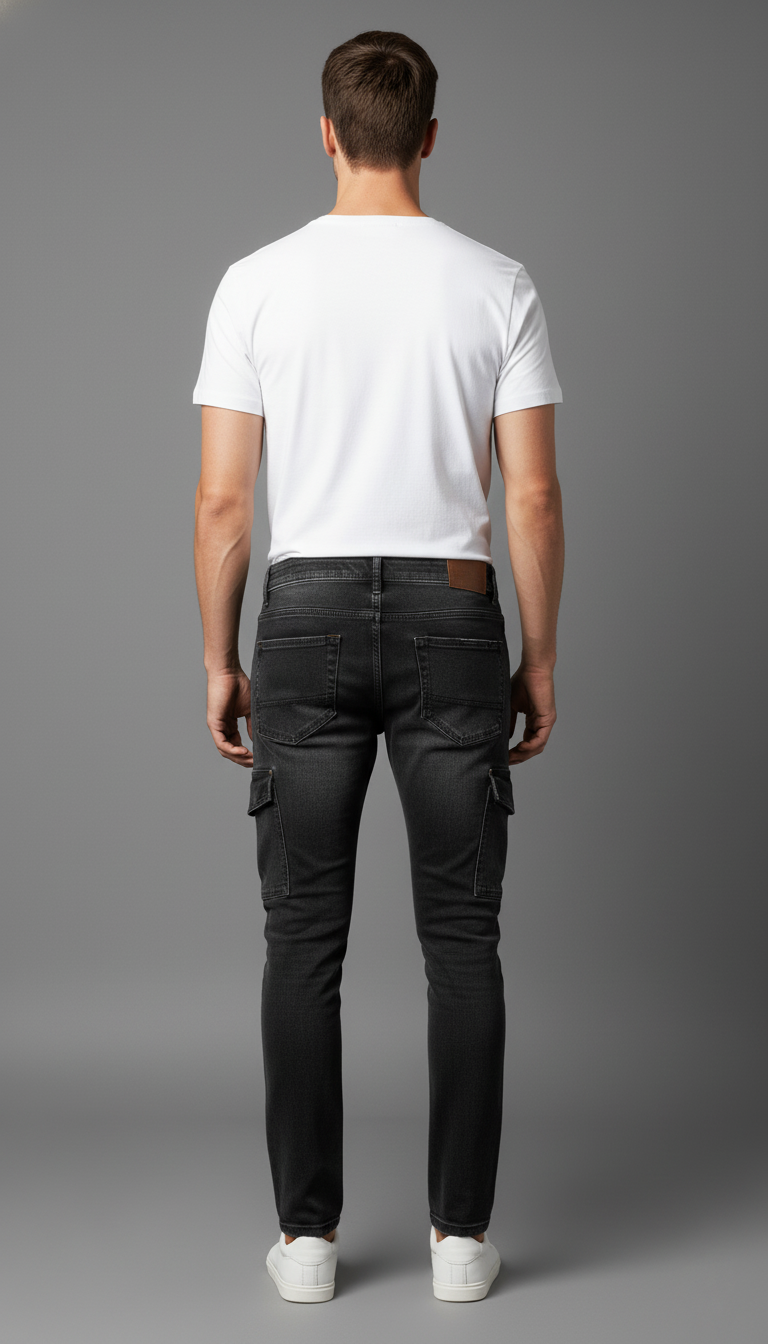 Mufti Men’s Black Slim Fit Cargo Jeans –  Denim