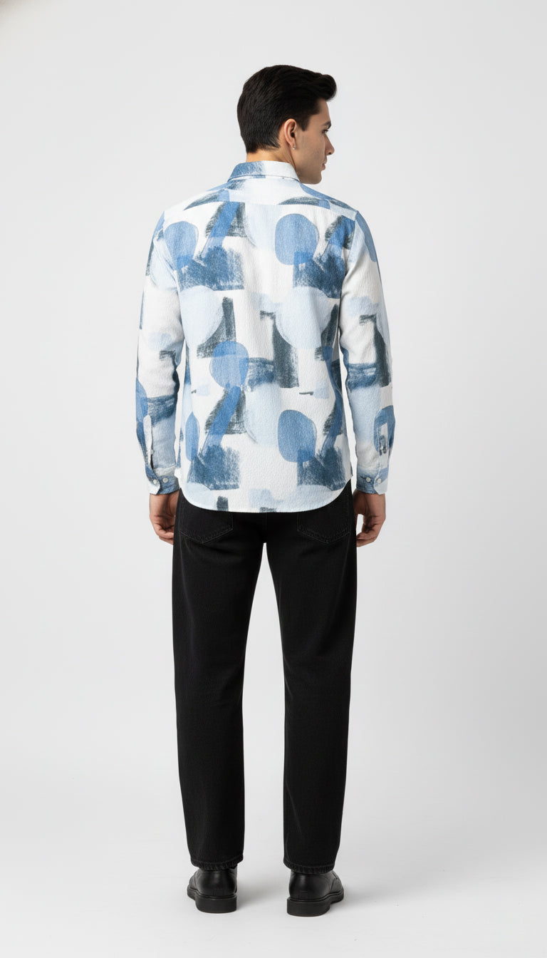 Men’s Blue Abstract Printed Casual Shirt