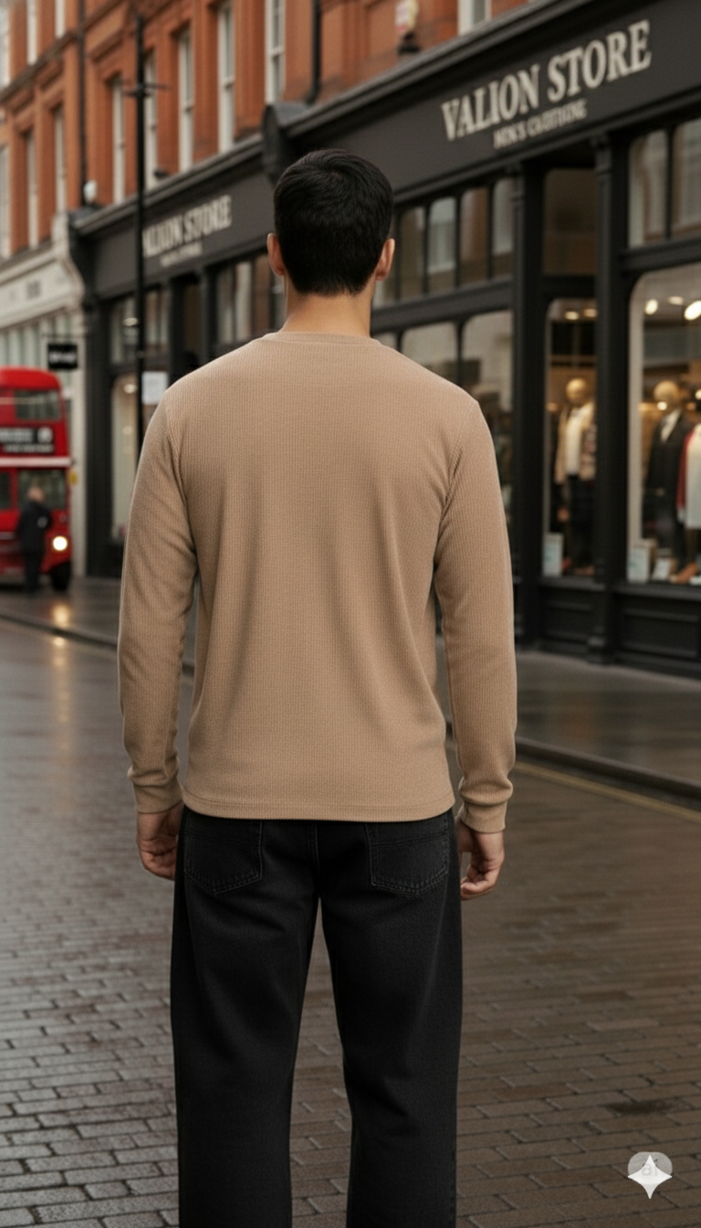 COTEN 1879 Beige Waffle Knit Long Sleeve T-Shirt