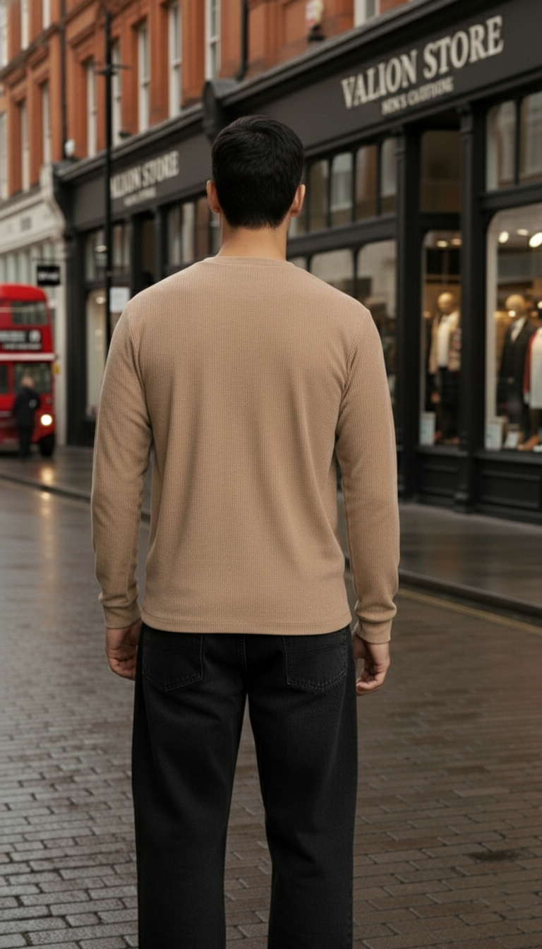 COTEN 1879 Beige Waffle Knit Long Sleeve T-Shirt