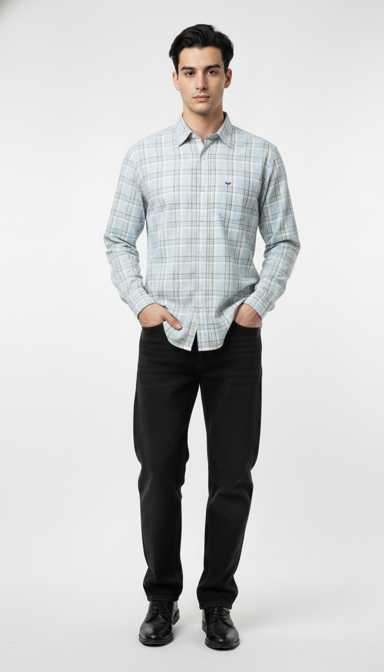 Men’s Classic Light Blue Checked Cotton Shirt