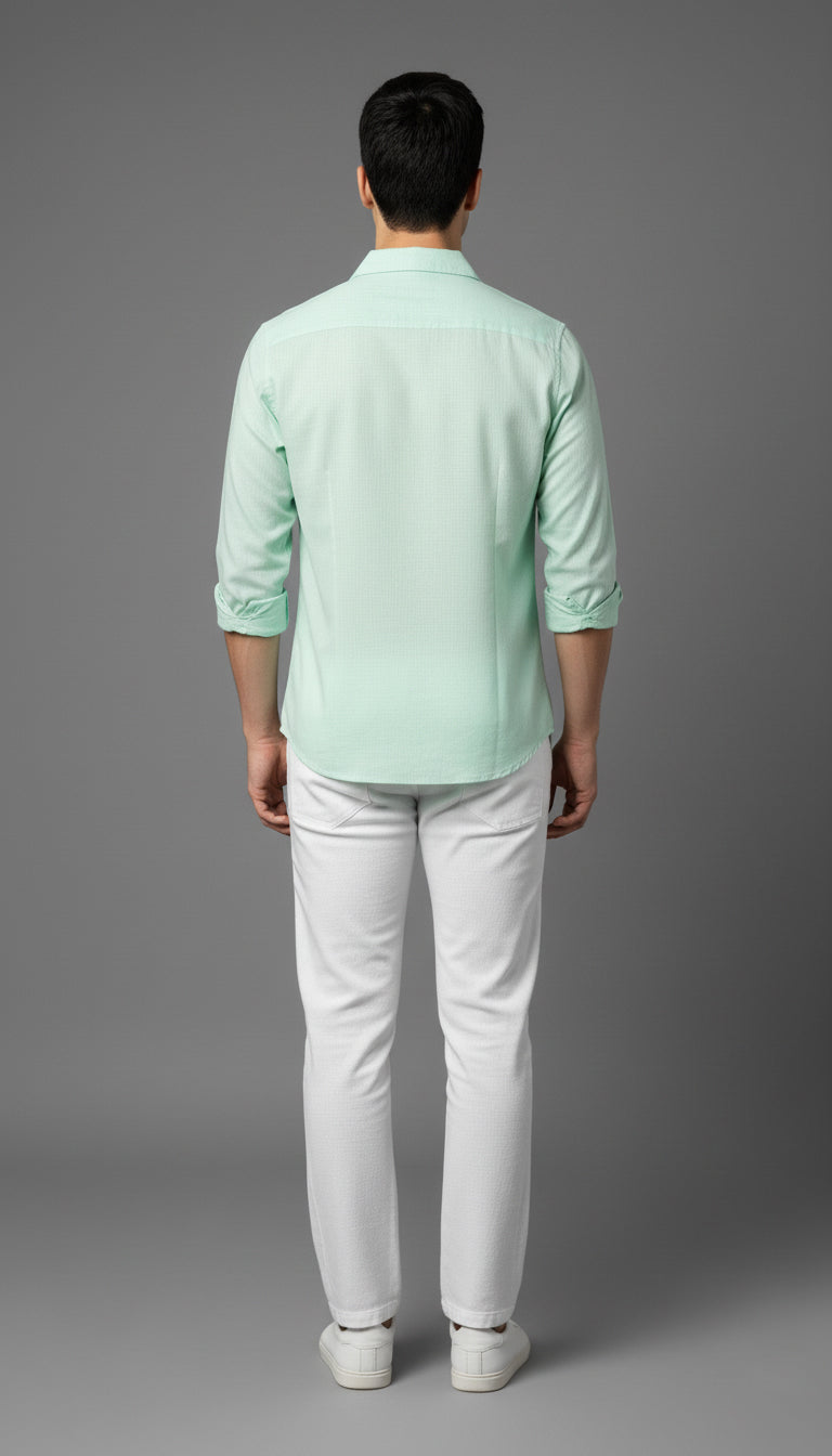 Men’s Mint Green Embroidered Casual Shirt
