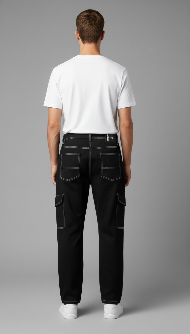 Men’s Black Cargo Stitch Jeans – Relaxed Utility Fit