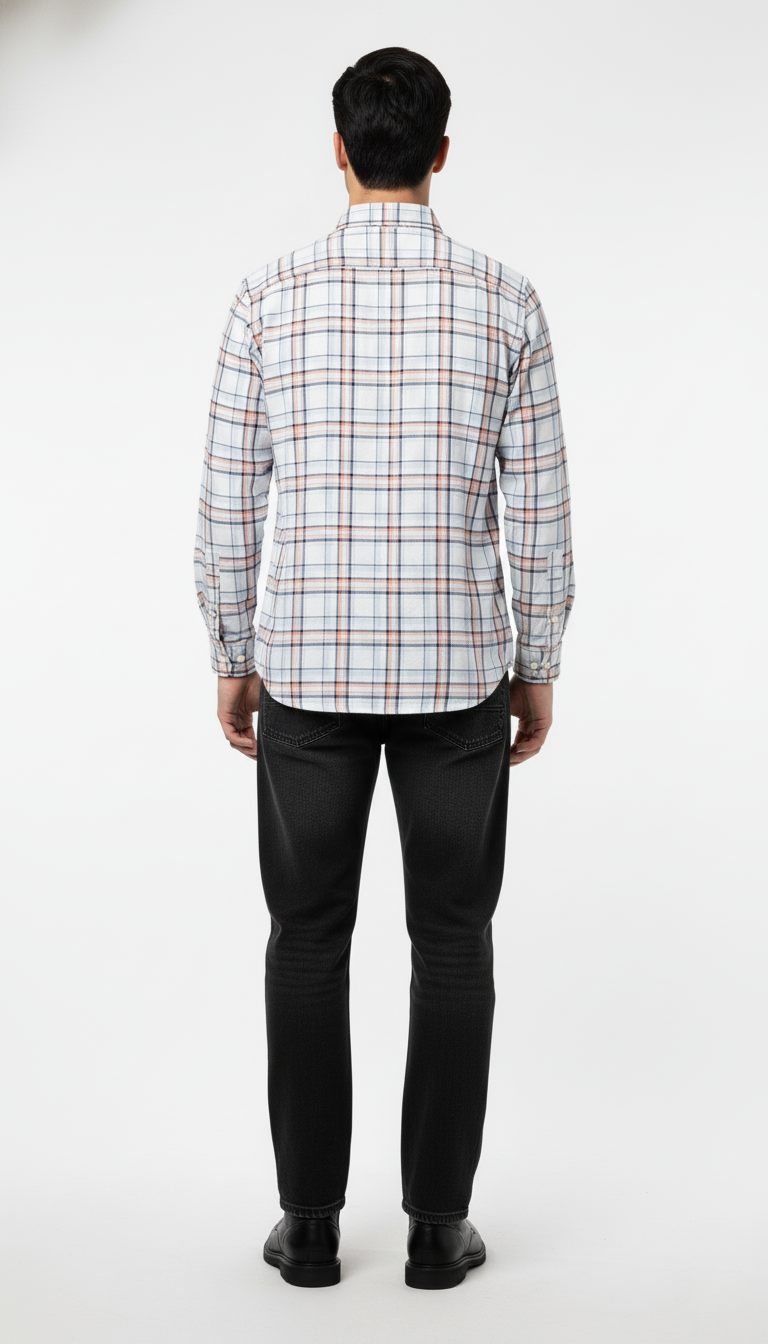 Men's Casual White & Multicolor Checked Cotton Shirt