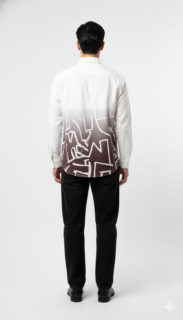 Men’s White & Brown Abstract Gradient Printed Shirt