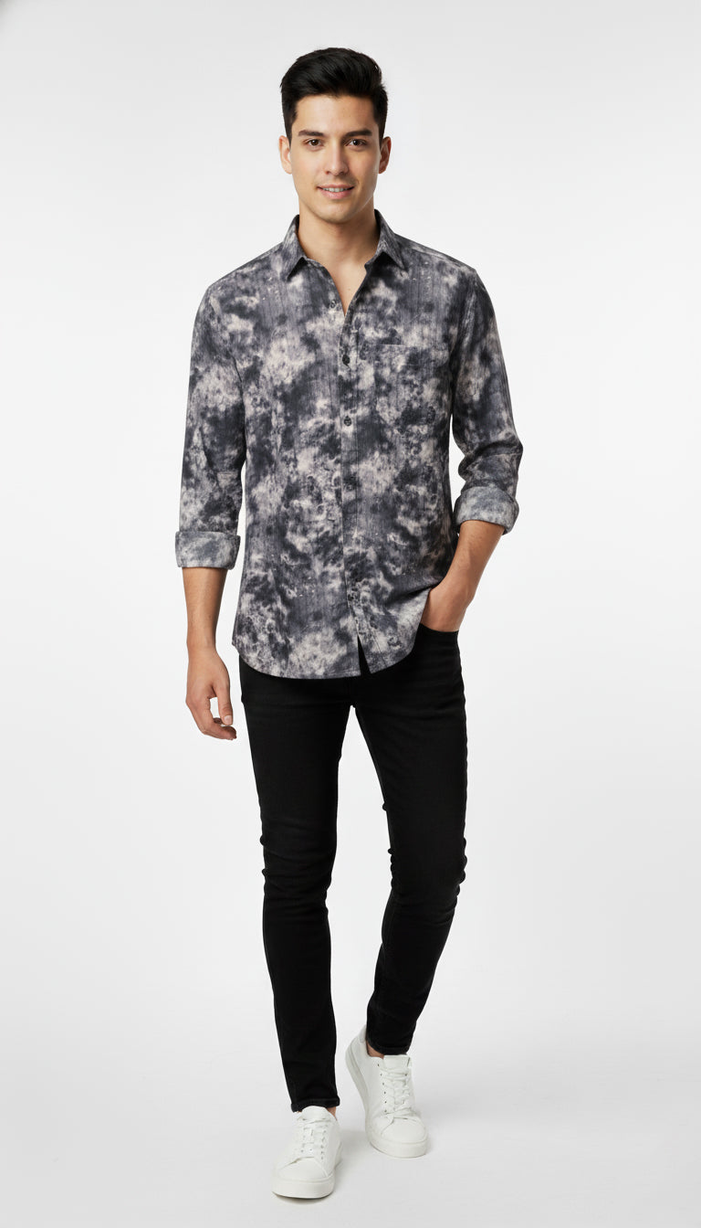 Men’s Black & Grey Acid Wash Casual Shirt