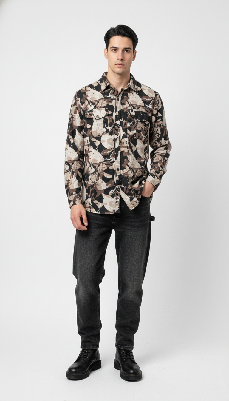Men’s Brown Abstract Print Corduroy Shirt
