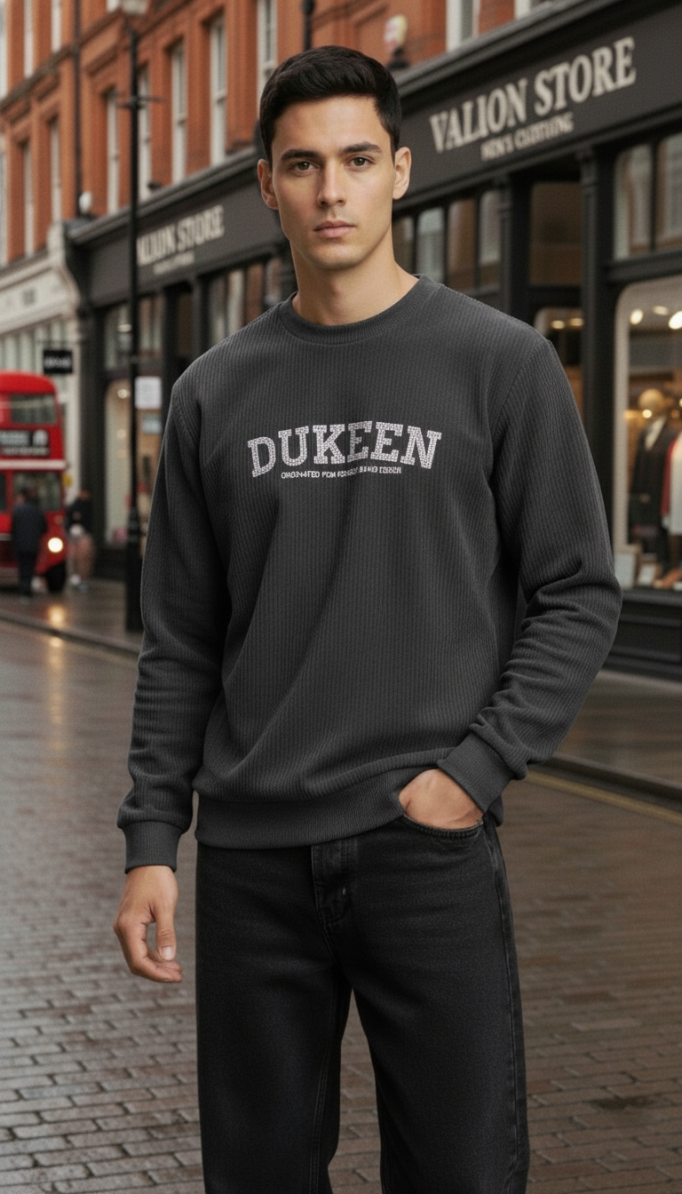 DUKEEN Premium Charcoal Waffle Knit Long Sleeve T-Shirt
