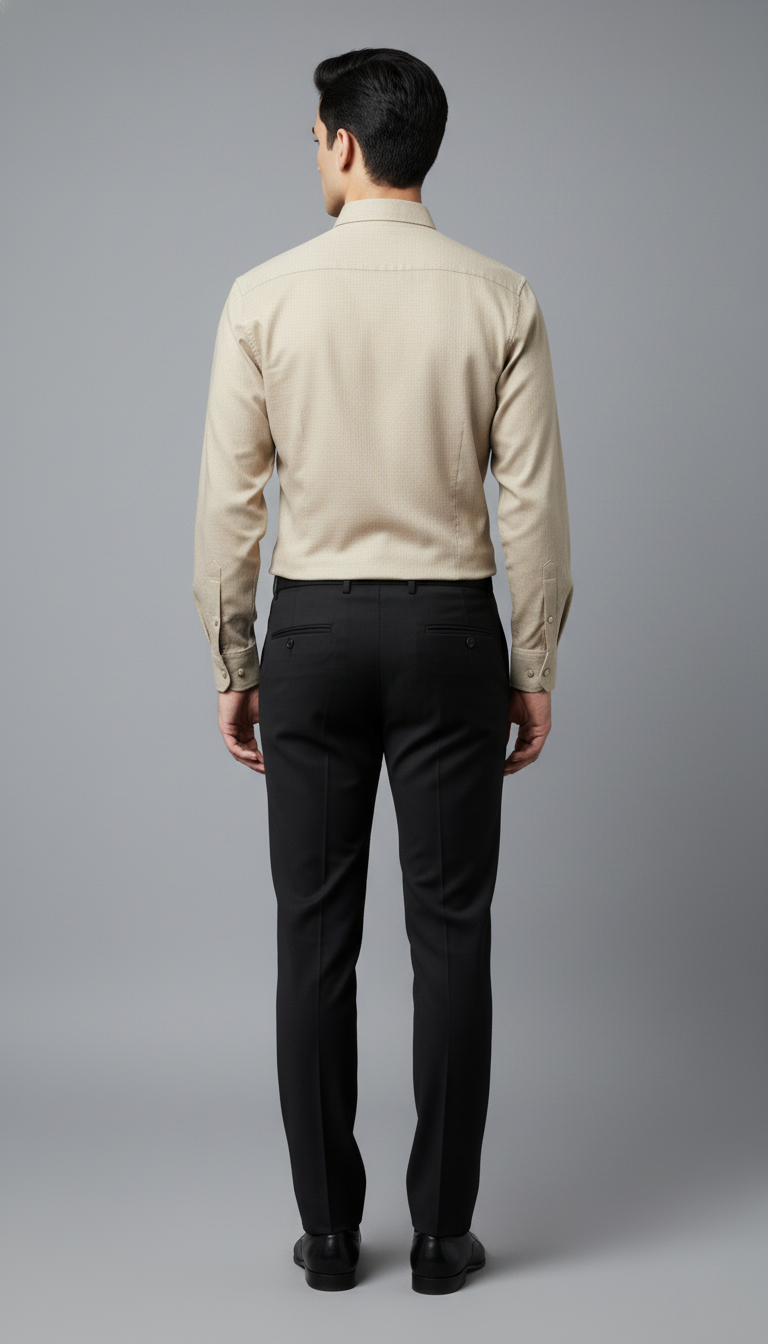 Beige Textured Cotton Shirt with Floral Embroidery