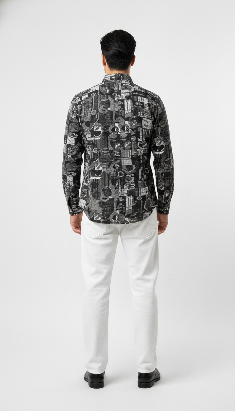 Men’s Black Abstract Printed Casual Shirt