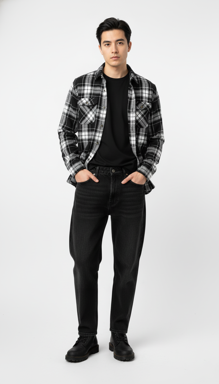 Black & White Checkered “COSMIC VISION” Flannel Shirt
