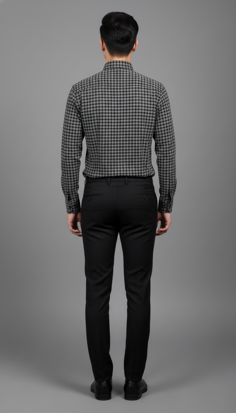 Bing Berry Men’s Premium Black & Grey Checkered Slim Fit Shirt