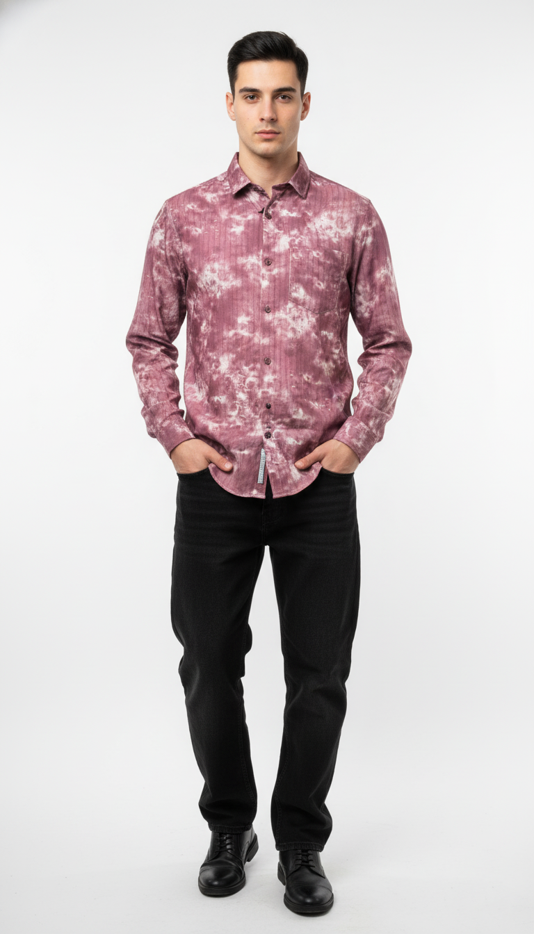 Men’s Maroon Tie-Dye Casual Shirt