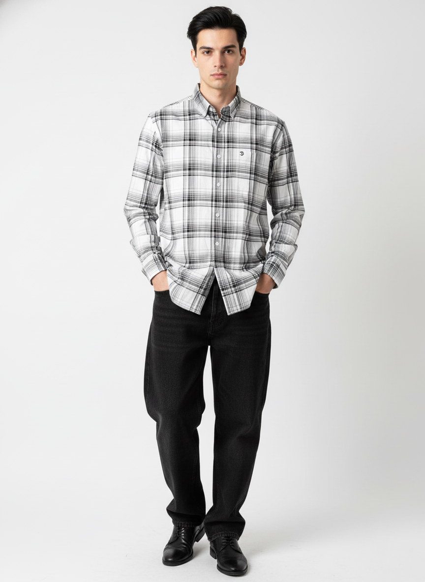 Men’s Classic Black & White Checked Cotton Shirt