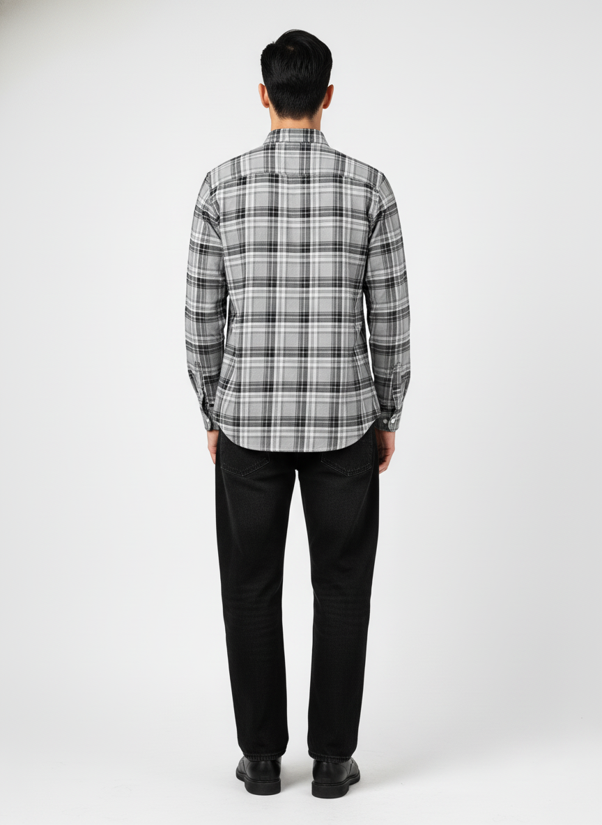 Men’s Grey Checked Cotton Casual Shirt