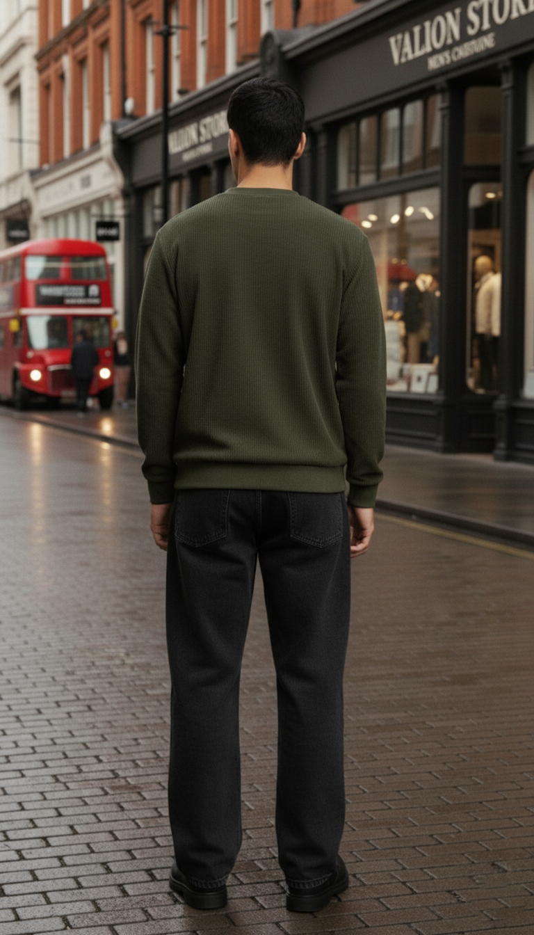 BEAR’S RAGE Olive Green Waffle Knit Long Sleeve T-Shirt