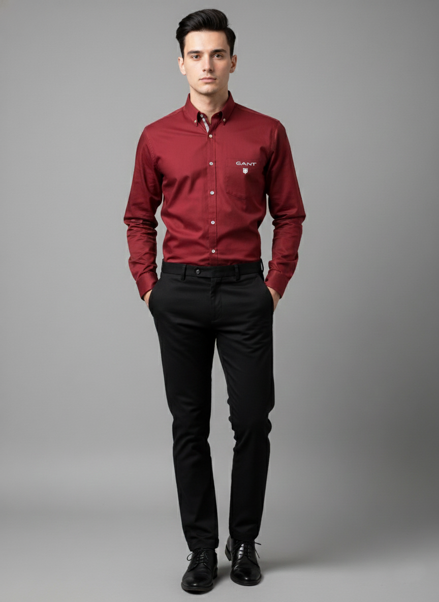 Gant Men’s Maroon Cotton Slim Fit Formal Shirt