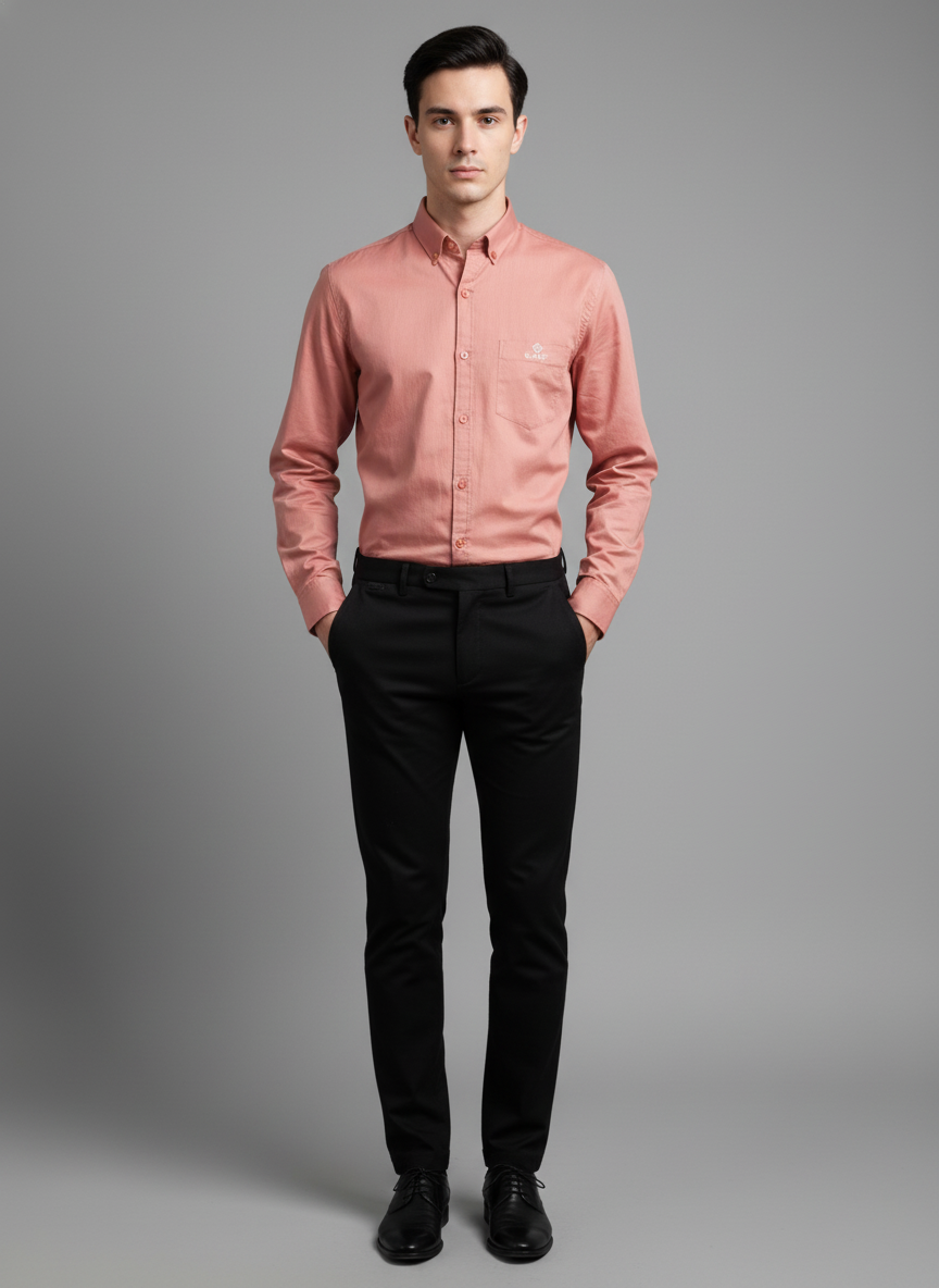 Gant Men’s Peach Light Pink Cotton Slim Fit Shirt