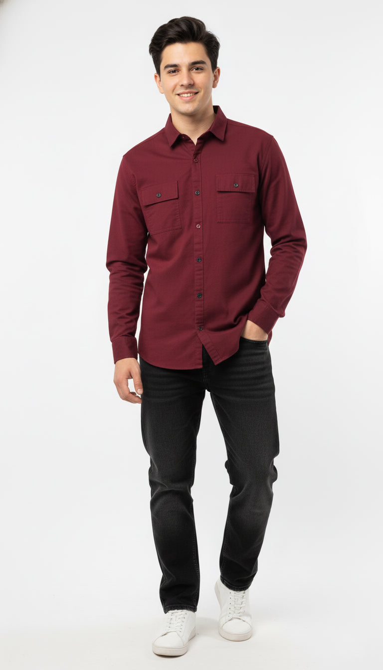 Men’s Maroon “SPECIAL MODE” Cotton Casual Shirt