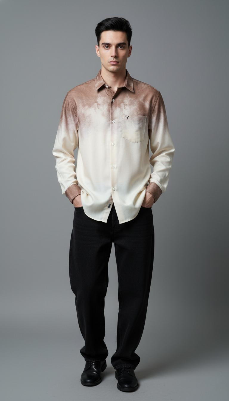 Men’s Gradient Beige & Brown Casual Shirt