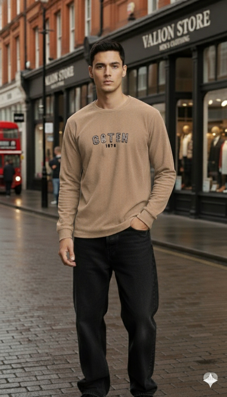 COTEN 1879 Beige Waffle Knit Long Sleeve T-Shirt